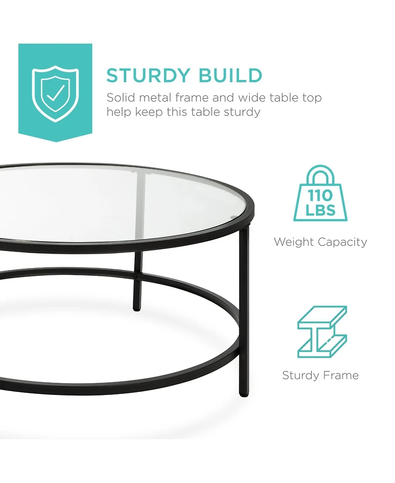 Best Choice Products 36in Round Tempered Glass Coffee Table for Home, Living Room, Dining Room
