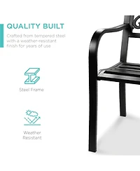 Best Choice Products Outdoor Steel Bench Garden Patio Porch Furniture w/ Floral Design Backrest