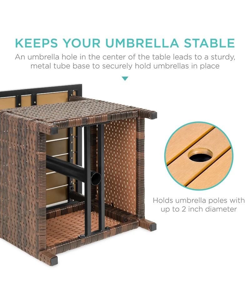 Best Choice Products Wicker Rattan Patio Side Table Outdoor Furniture for Garden, Pool, Deck w/ Umbrella Hole
