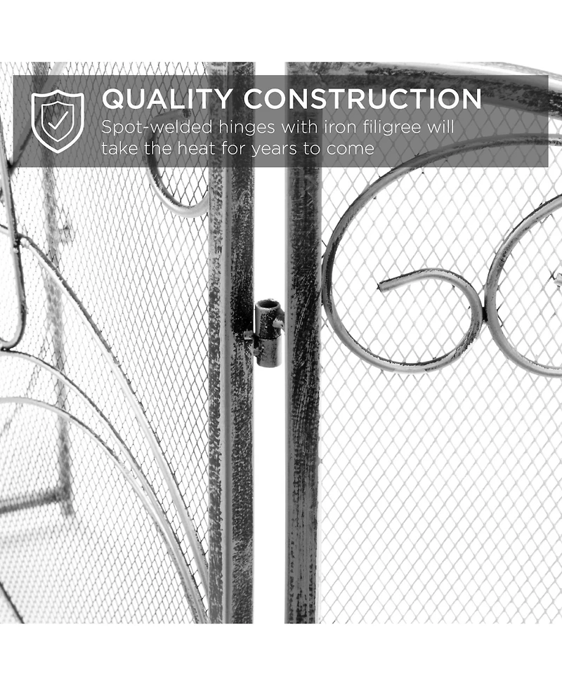 Best Choice Products 3-Panel 55x33in Wrought Iron Fireplace Safety Screen Decorative Scroll Spark Guard Cover