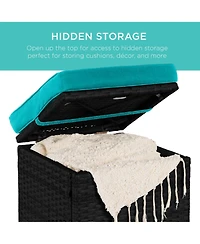 Best Choice Products Set of 2 Wicker Ottomans, Multipurpose Furniture w/ Removable Cushions