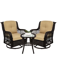 Best Choice Products 3-Piece Patio Wicker Bistro Furniture Set w/ 2 Cushioned Swivel Rocking Chairs, Side Table