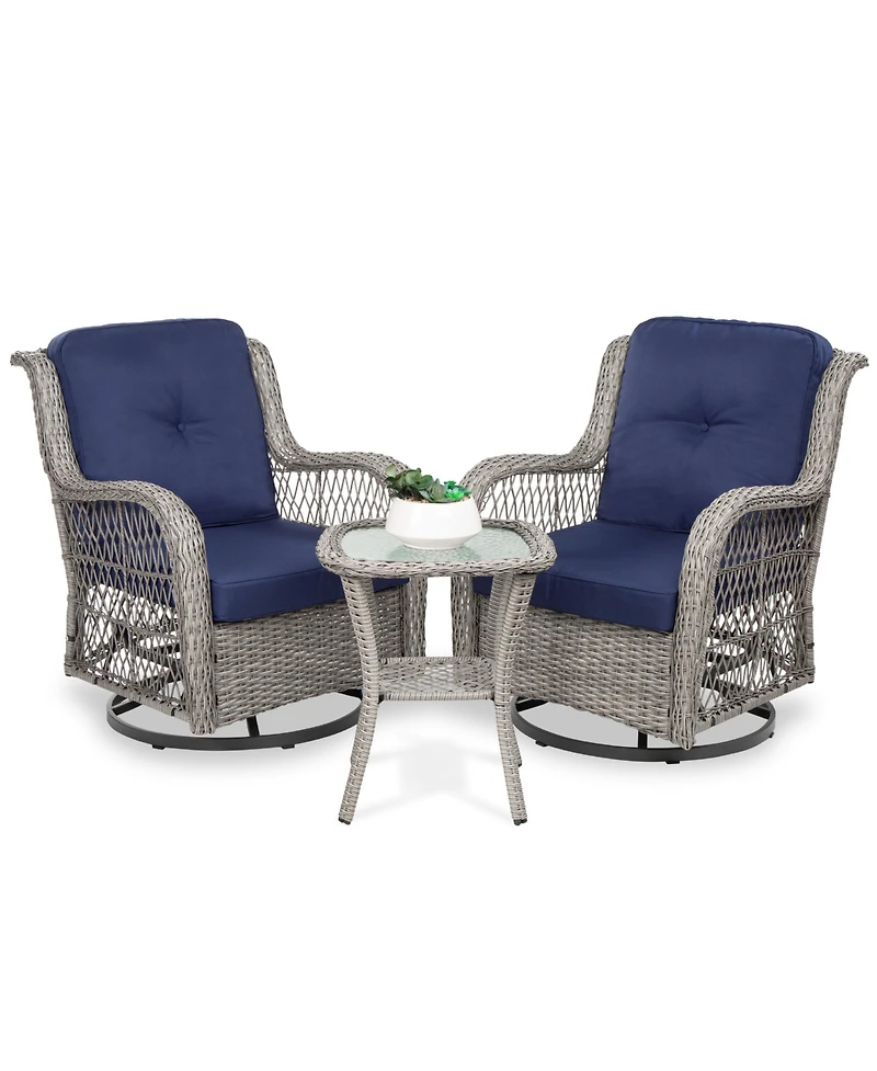 Best Choice Products 3-Piece Patio Wicker Bistro Furniture Set w/ 2 Cushioned Swivel Rocking Chairs, Side Table