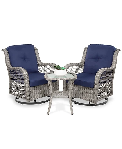 Best Choice Products 3-Piece Patio Wicker Bistro Furniture Set w/ 2 Cushioned Swivel Rocking Chairs, Side Table