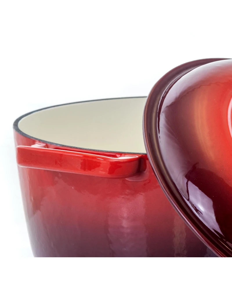MegaChef 5 Quarts Round Enameled Cast Iron Casserole with Lid in Red