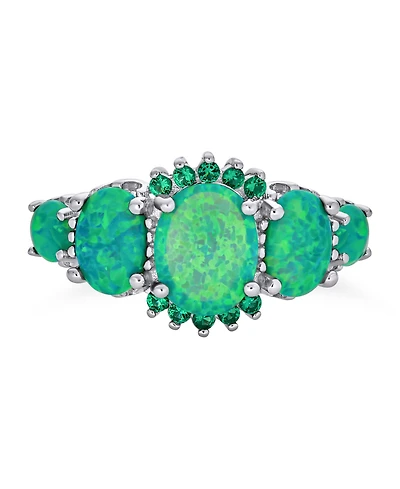 Bling Jewelry 5 Stone Oval Green Synthetic Opal Half Eternity Band Ring .925 Sterling Silver Thin 1MM