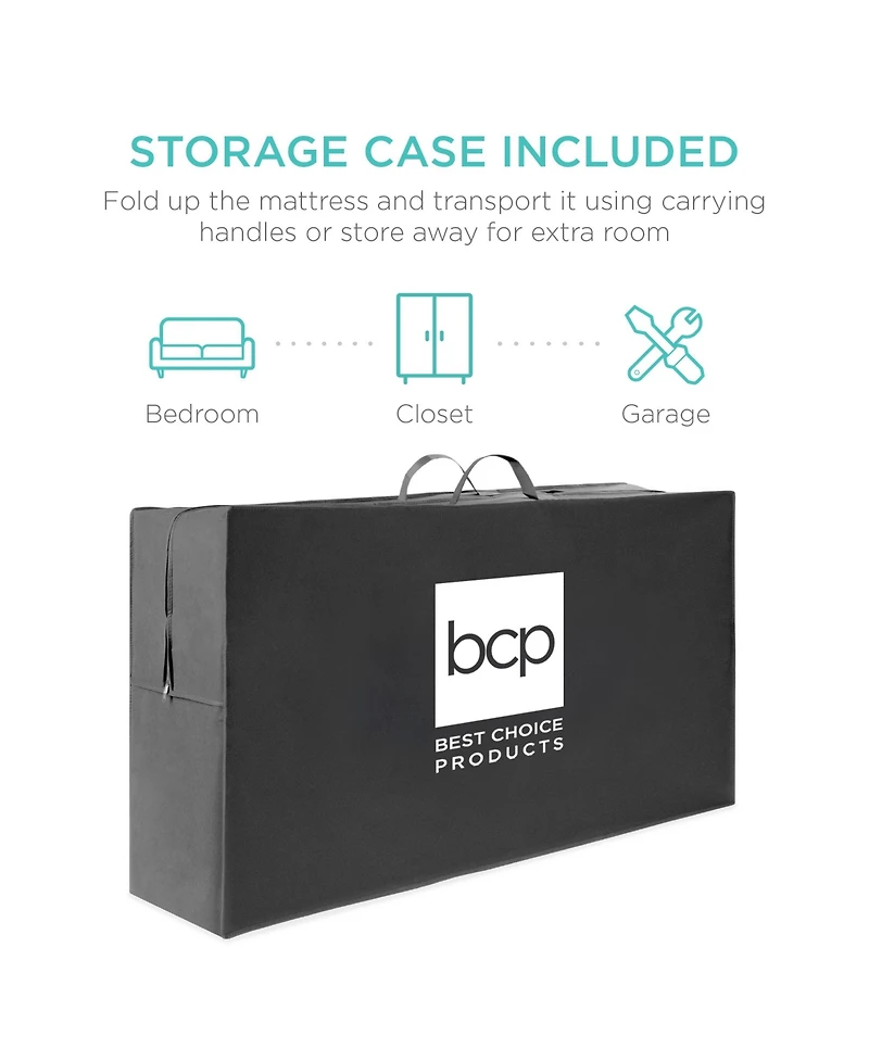 Best Choice Products 4in Thick Folding Portable Onyx Black Mattress Topper w/ Carry Case