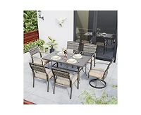 Pamapic 7-Piece Patio Dining Set for 6 with Green Cushion 4 Chairs and 2 Swivel Rockers