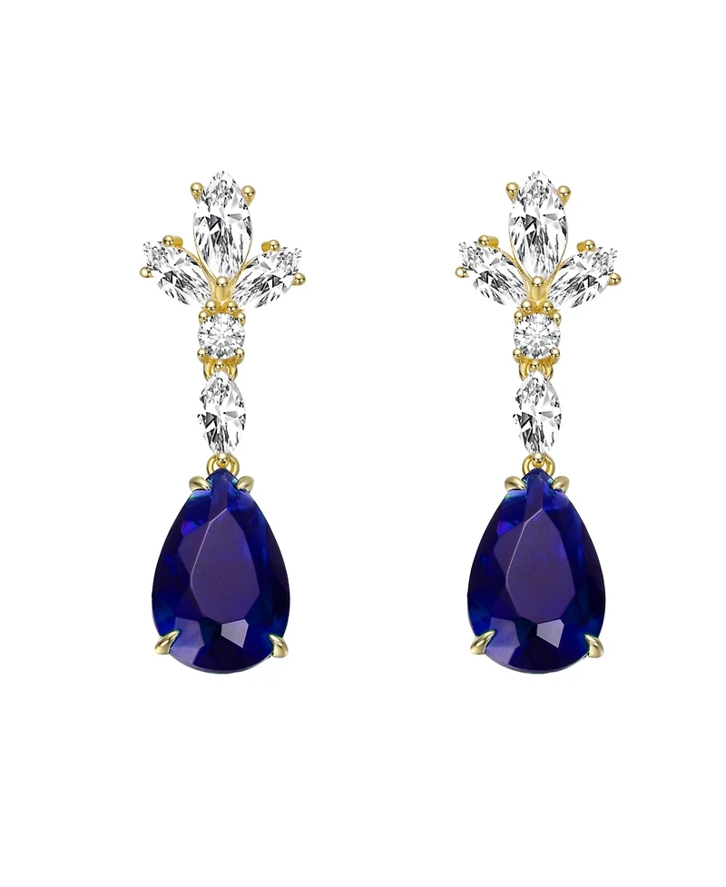 Sterling Silver 14k Gold Plated Green or Blue Cluster Dangle Earrings