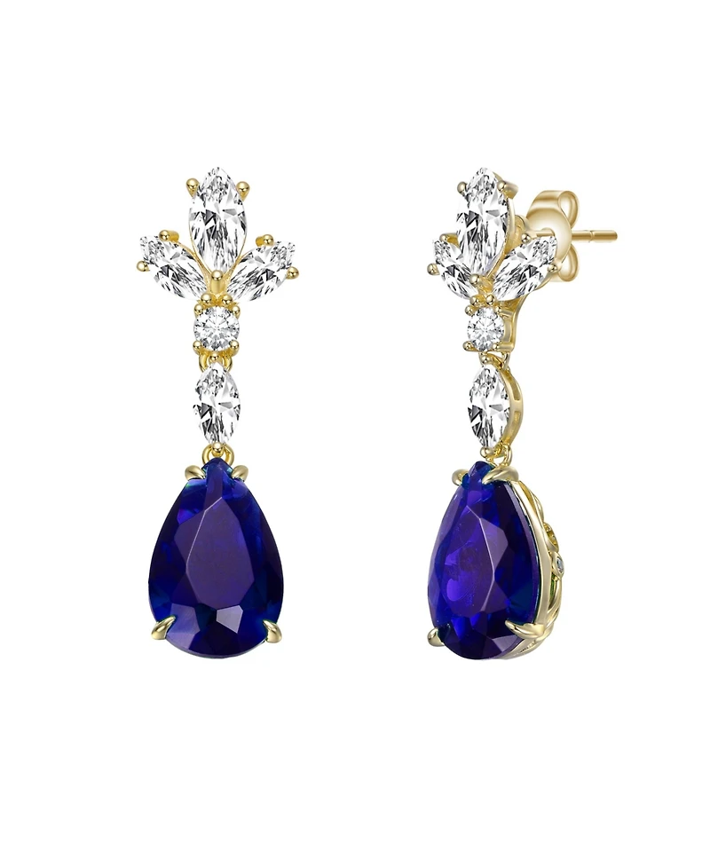 Sterling Silver 14k Gold Plated Green or Blue Cluster Dangle Earrings