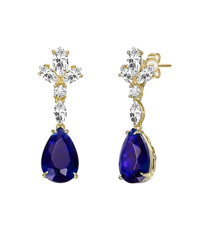 Sterling Silver 14k Gold Plated Green or Blue Cluster Dangle Earrings