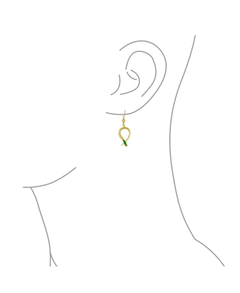 Bling Jewelry Garden Animal Pet Reptile Egyptian Headed Serpent Snake Dangling Earrings Yellow Gold Plated Sterling Silver