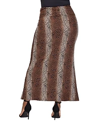 24seven Comfort Apparel Plus Fold Over Waist Printed Maxi Skirt