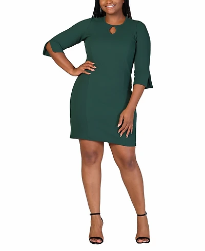 24seven Comfort Apparel Plus Three Quarter Sleeve Mini Dress