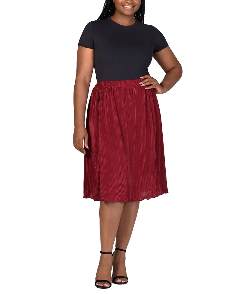 24seven Comfort Apparel Plus Elastic Waistband Party Midi Skirt