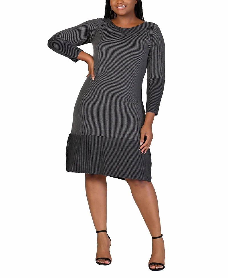 24seven Comfort Apparel Plus Size Rib Knit Long Sleeve Sweater Dress