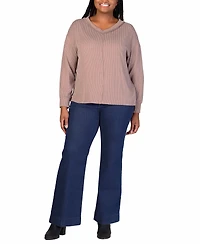 24seven Comfort Apparel Plus Size Fit Ribbed Knit V-Neck Top