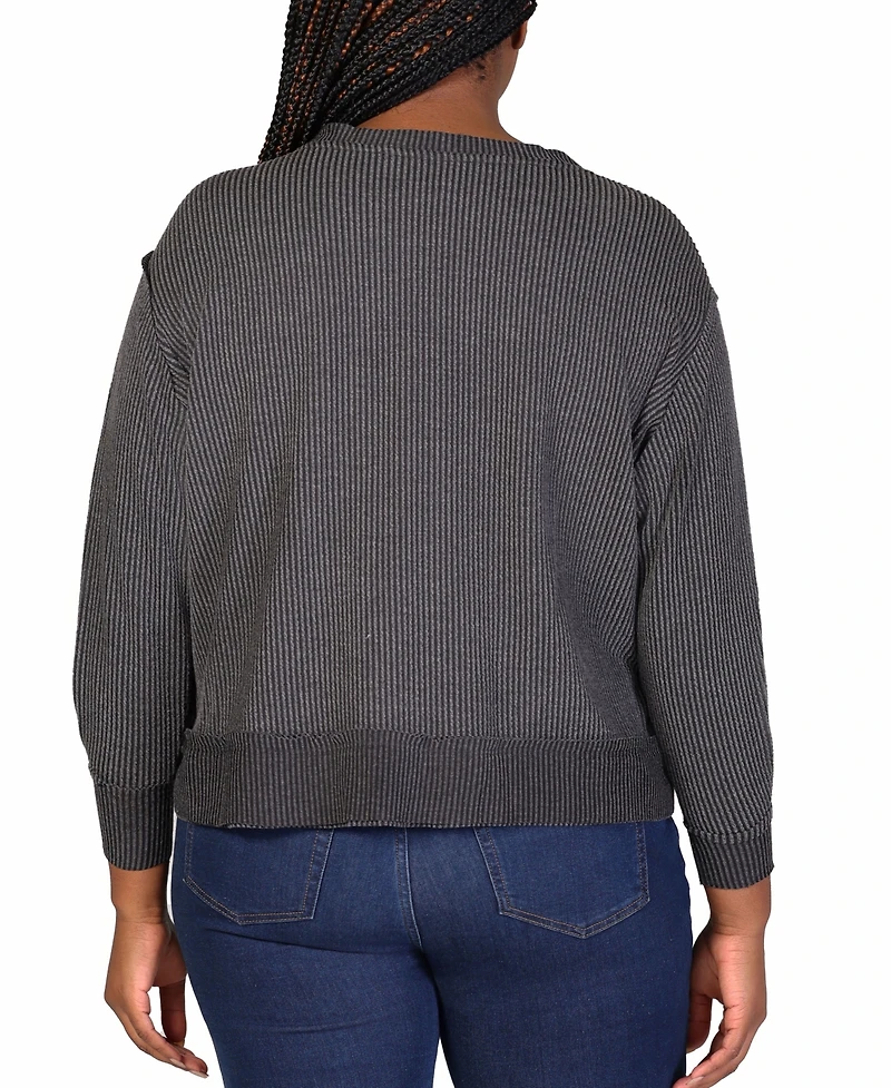 24seven Comfort Apparel Plus Size Relaxed Fit Rib Knit V-Neck Top