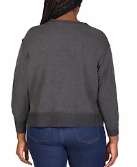 24seven Comfort Apparel Plus Size Relaxed Fit Rib Knit V-Neck Top