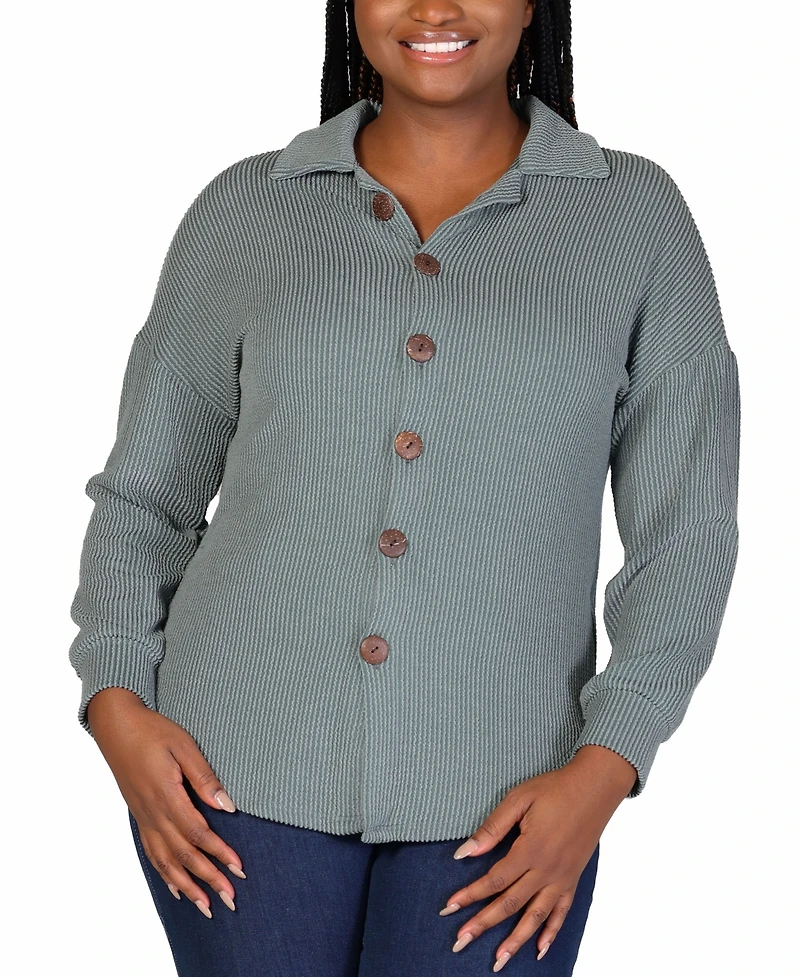24seven Comfort Apparel Plus Rib Button Up Shirt Jacket