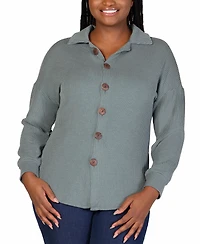 24seven Comfort Apparel Plus Rib Button Up Shirt Jacket