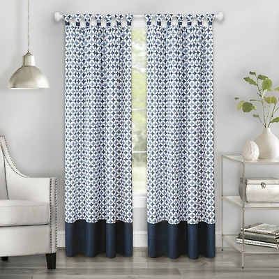 Kate Aurora 2 Pack: Modern Chic Geometric Tab Top Window Curtain Panels - 52 in. W x 63 L, Navy