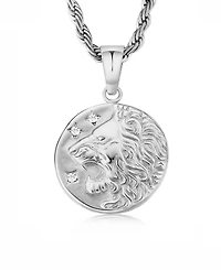 Rhona Sutton Silver Stainless Steel Lion Coin Pendant Necklace