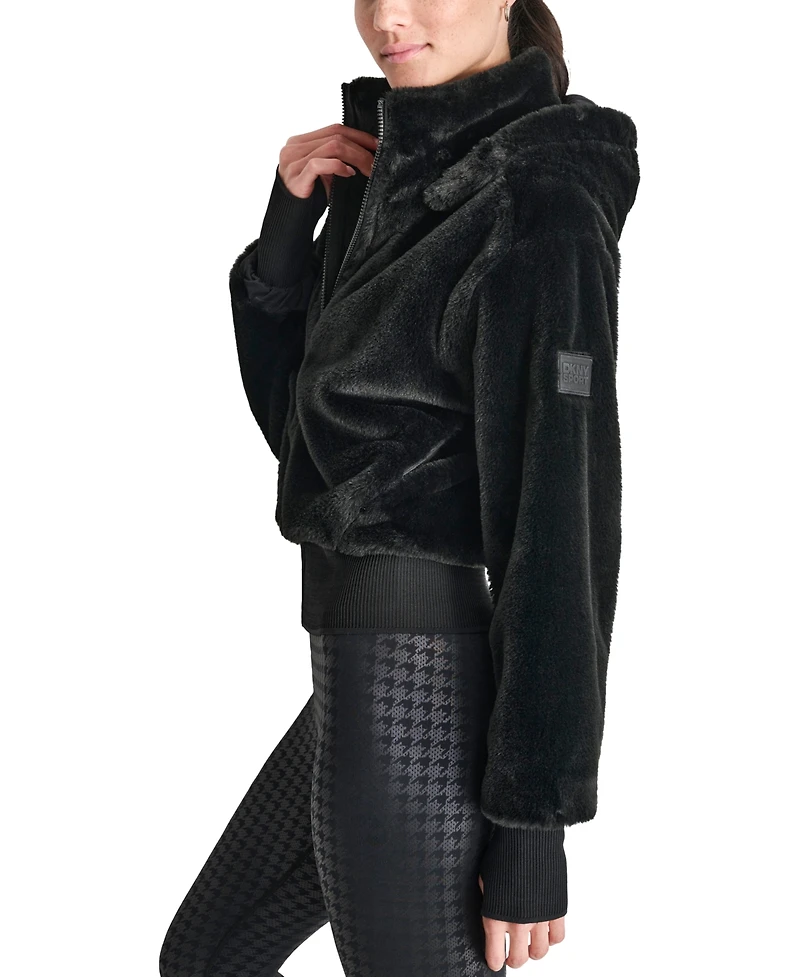 Dkny Sport Women's Faux-Fur Zip-Front Bomber Jacket