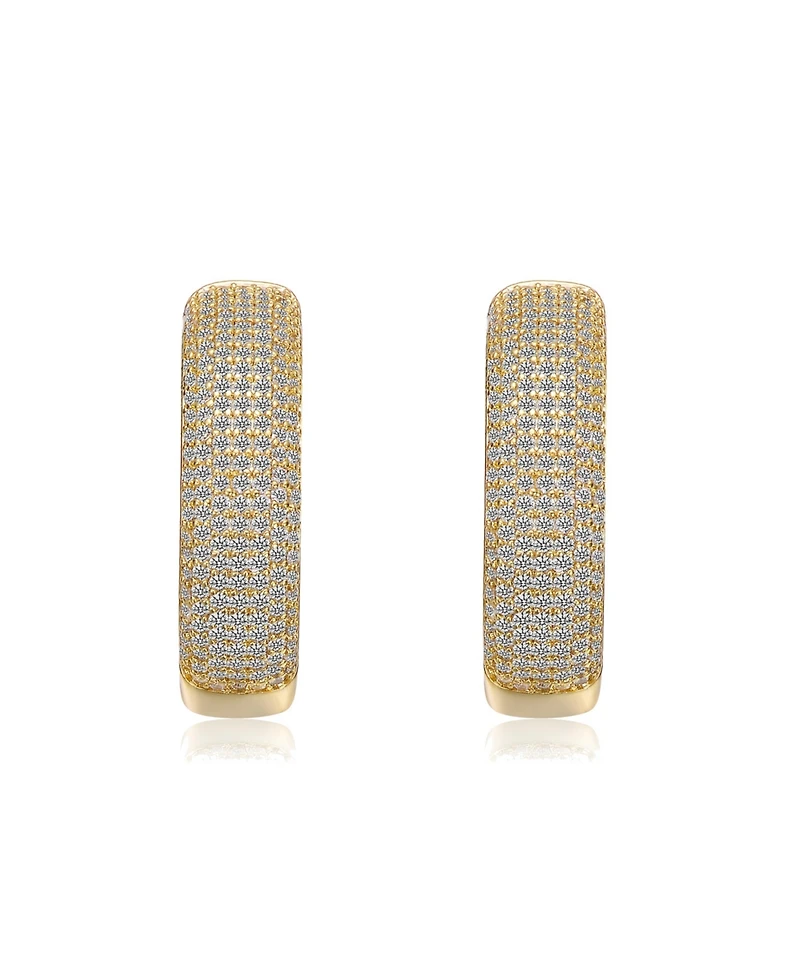 Sterling Silver 14k Gold Plated Cubic Zirconia Pave Hoop Earrings