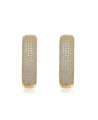 Sterling Silver 14k Gold Plated Cubic Zirconia Pave Hoop Earrings