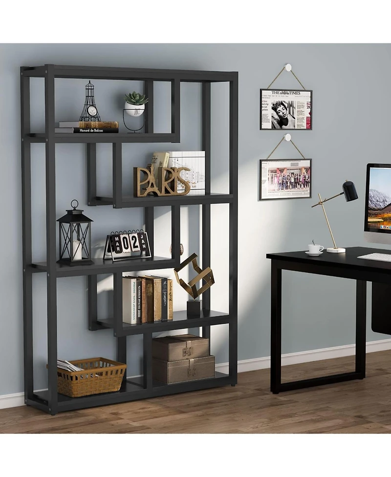 Tribesigns 6-Shelf Industrial Bookshelf, Vintage Etagere Bookcase, 69 Inch Tall Storage Display Staggered Shelves for Home Office