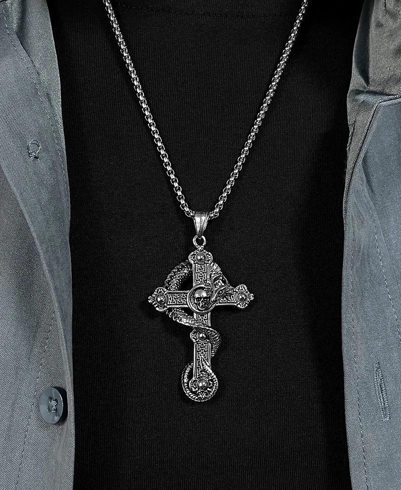 Rhona Sutton Silver Gothic Cross Stainless Steel Pendant Necklace