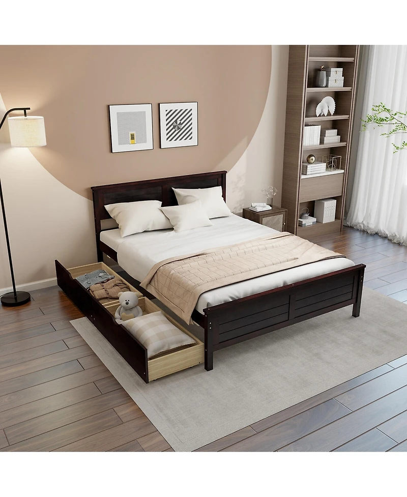 Gymax Full Size Wooden Bed Frame with 2 Storage Drawers & Under-bed Storage Espresso