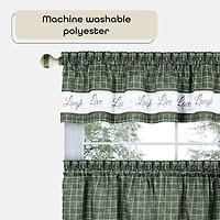 Kate Aurora Country Farmhouse Plaid Live laugh love 3 Piece Kitchen Curtain Set