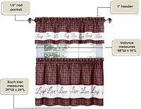 Kate Aurora Country Farmhouse Plaid Live laugh love 3 Piece Kitchen Curtain Set