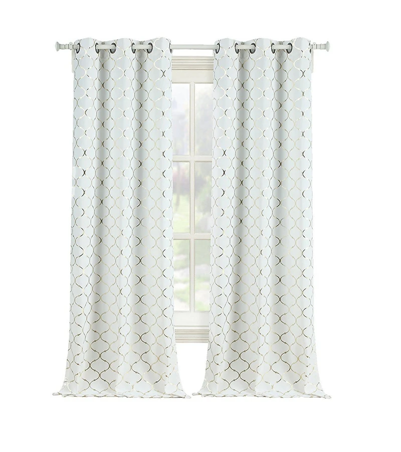 Kate Aurora 2 Pack Cotton Blend Shabby Metallic Quatrefoil Lattice Ultra Luxurious Grommet Top Window Curtain Panels