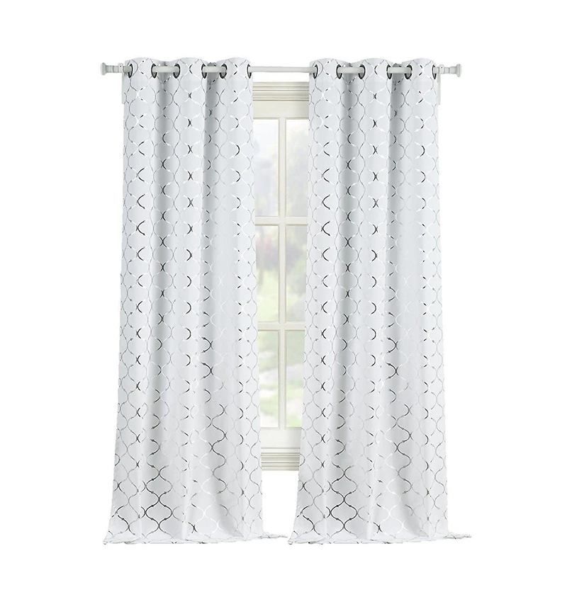 Kate Aurora 2 Pack Cotton Blend Shabby Metallic Quatrefoil Lattice Ultra Luxurious Grommet Top Window Curtain Panels