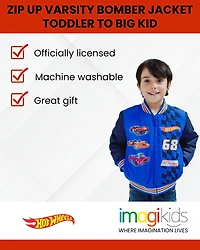 Hot Wheels Boys Zip Up Varsity Bomber Jacket to (3T - 10-12)