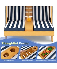 Costway Kids Double Chaise Lounge Patio Lounge Chair with Cup Holders & Awning