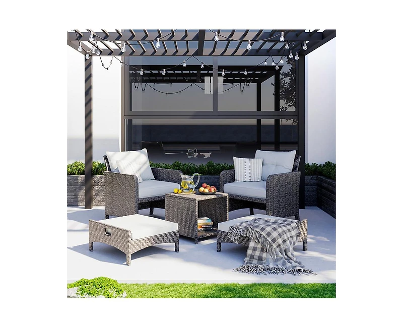 Pamapic 5-Piece Wicker Patio Conversation Set with Cushions