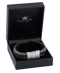 Rhona Sutton Silver Stainless Steel Contemporary Leather Studded Bracelet