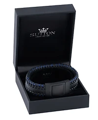 Rhona Sutton Stainless Steel Stylish Black and Blue Chunky Leather Bracelet