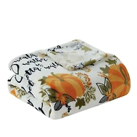 Kate Aurora Harvest Time Autumn Floral Give Thanks Ultra Soft & Plush Oversized Accent Throw Blanket - White