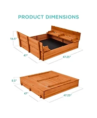 Best Choice Products 47x47-Inch Kids Wooden Outdoor Sandbox w/ 2 Foldable Bench Seats, Sand Protection, Liner