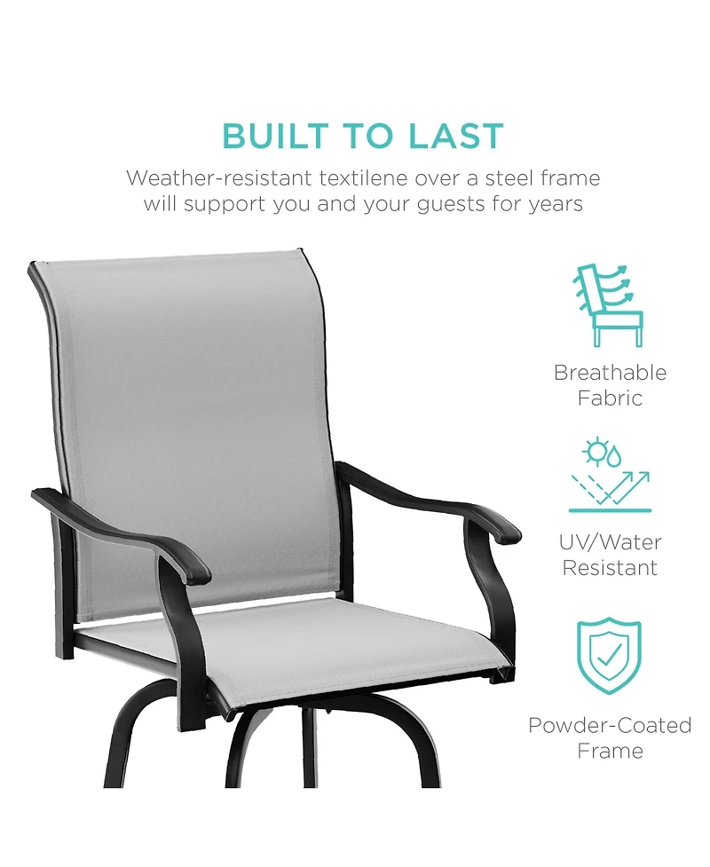 Best Choice Products Set of 2 Outdoor Swivel Bar Stools, Patio Barstool Chairs w/ 360 Rotation, All-Weather Mesh