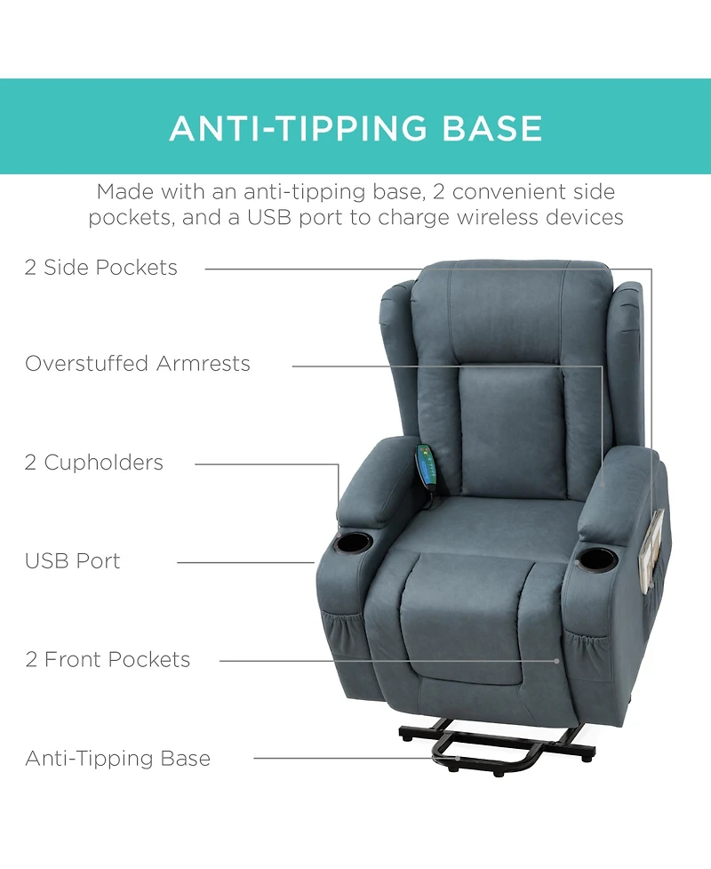 Best Choice Products Electric Power Lift Recliner Massage Chair Furniture w/ Usb Port, Heat, Cupholders