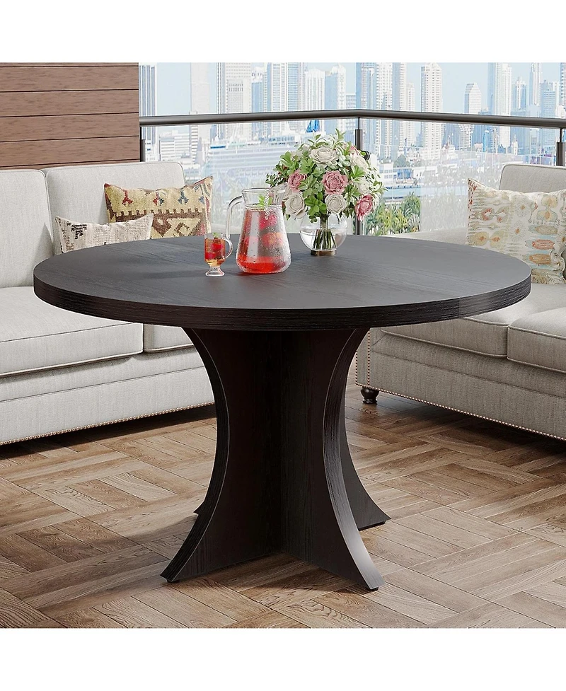 Tribesigns Round Dining Table for 4-6, 47.24-Inch Farmhouse Kitchen Table, Wood with Pedestal Base, Small Dinner