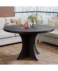 Tribesigns Round Dining Table for 4-6, 47.24-Inch Farmhouse Kitchen Table, Wood with Pedestal Base, Small Dinner