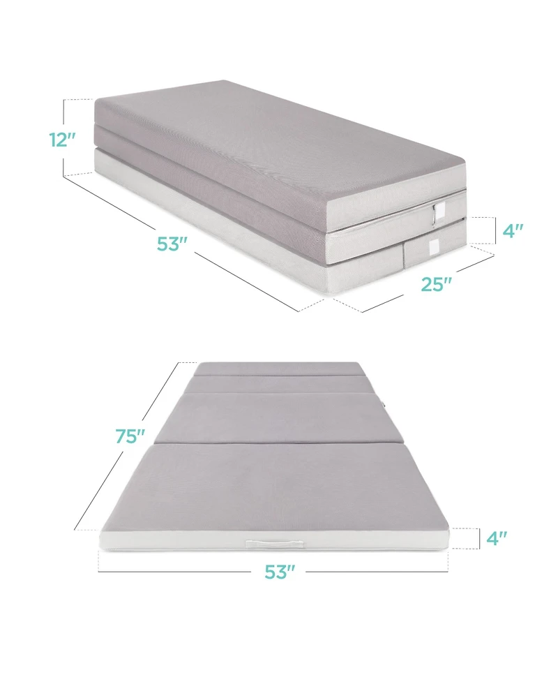 Best Choice Products 4in Thick Folding Portable Gray Mattress Topper w/ Carry Case
