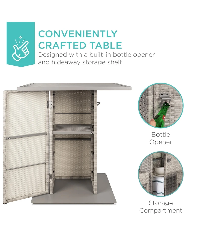 Best Choice Products 5-Piece Patio Wicker Bar Set w/ Built-In Bottle Opener, Hidden Storage Shelf, 4 Stools